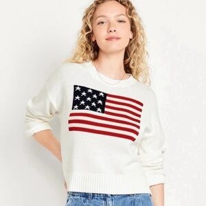 Old Navy American Flag Patriotic USA 4th Of July 100% Cotton Cropped Sweater XXL